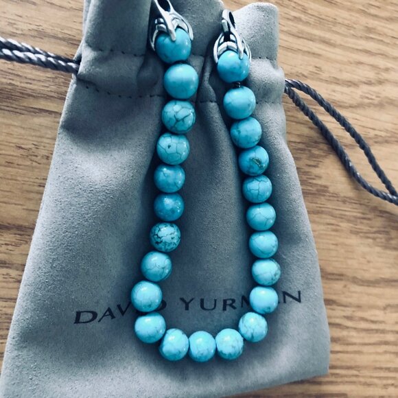 David Yurman 8mm Spiritual Beads Bracelet SS w/Turquoise 8.25” MSRP $1,250 “Mint - Picture 7 of 9